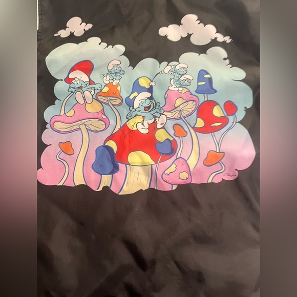 Smurf Black Graphic Print Windbreaker Jacket Light Weight Size Small - Picture 6 of 8